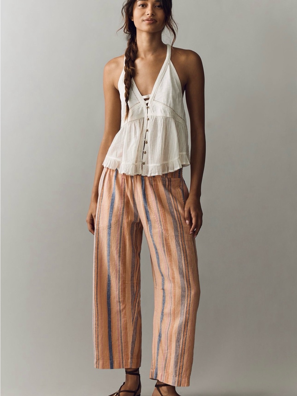 Pilcro Reese Smocked Pull-On Barrel-Leg Pants